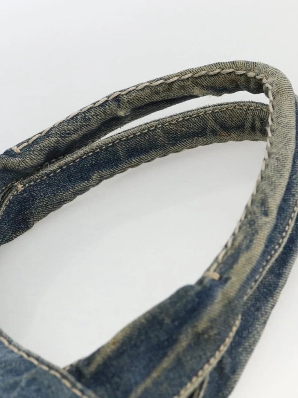 PRADA Canapa GM Hand Bag Denim Blue Gold Auth 173937 - Picture 9 of 16